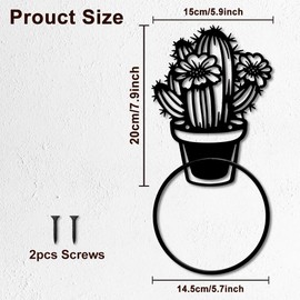 MAYJOYDIY Cactus Metal Towel Ring Cactus Potted Plant Hand Towel Holder Succulent Flowers Towel Ring Black Plant Towel Rack Wall Mounted for Bathroom Kitchen Towel Hanger Home Decors Gift