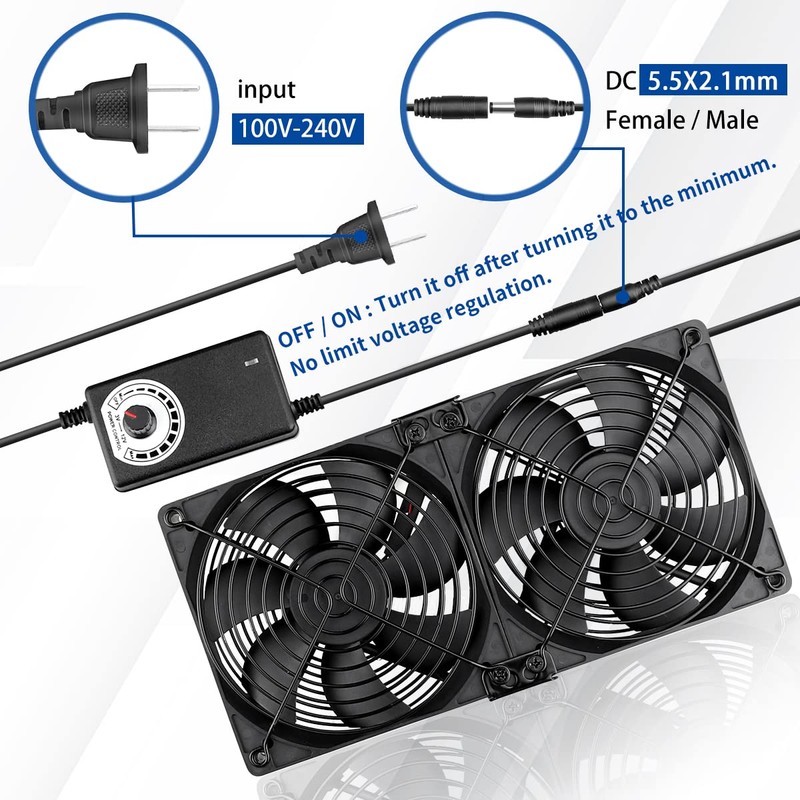WDERAIR Server Cooling 2 x 120mm Big Airflow Computer Fan