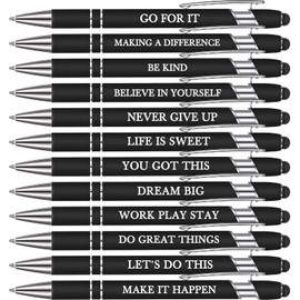 Zonon 12 Pieces Inspirational Motivational Pens Fine Point Smooth Writing Pens Fun Quotes Ballpoint Pens School Office Gifts for Corworkers Students(Black,Motivational Style)