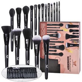 Juego de 18 brochas de maquillaje: brochas de maquillaje profesionales para base, polvos, rubor, contorno, sombra de ojos, cejas, labios, abanico y más. Juego completo de brochas de maquillaje con
