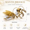 Gold Mantis Brooch, Pearl Clear Crystal Insect Lapel Pin
