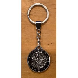 Keychain Of St Benedicth With Black Enamel, Llavero Negro San Benito Protection