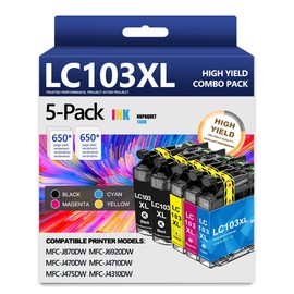 LC103XL LC103 103 Ink Cartridges High Yield Replacement for Brother LC103 XL LC103 LC101 Ink Work with MFC-J870DW MFC-J6920DW MFC-J6520DW MFC-J450DW MFC-J470DW(2 Black, 1 Cyan, 1 Magenta, 1 Yellow)