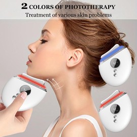 Horuili® Gesichtsmassagegerät, Gesichtsschaber, Gua Sha Elektrisch mit Vibration & Wärme, Face Lifting Gerät mit LED Blau & Rotlicht, Gesicht & Hals Massage Straffung