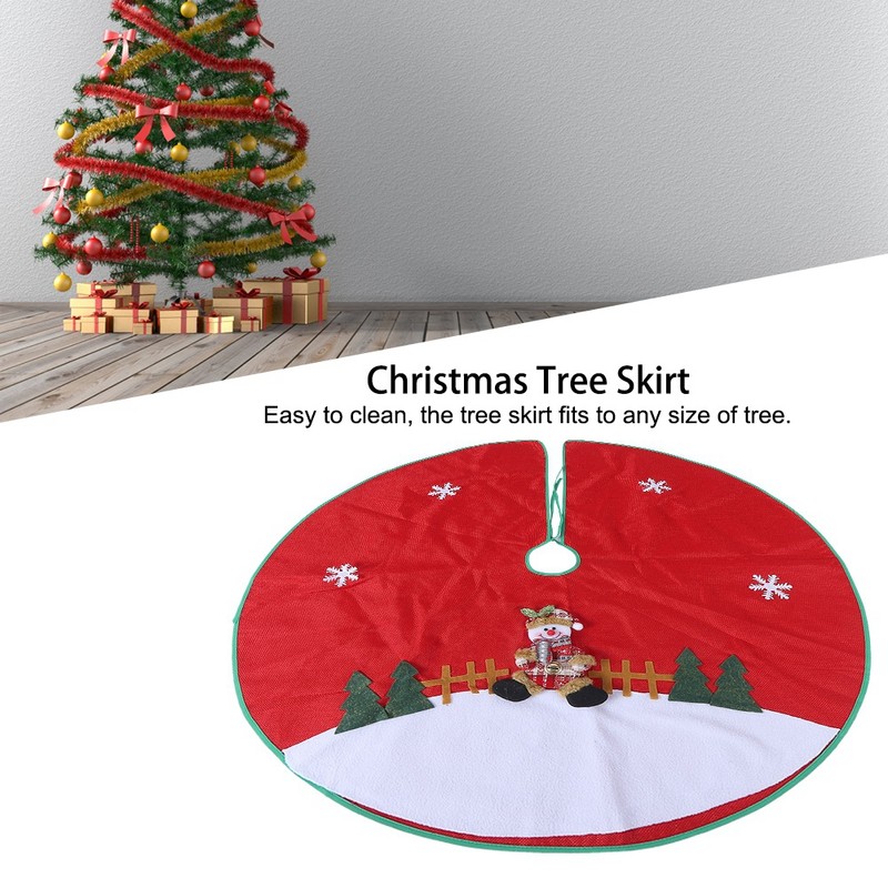 Red Flannelette Christmas Tree Skirt Base Floor Mat Apron Cover