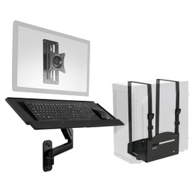 VIVO Sit-Stand 17 to 32 inch Single Monitor Wall Mount with Pneumatic Arm Keyboard Tray and PC Wall Mount Combo, Max VESA 100x100mm, Black, MOUNT-VWKB1P