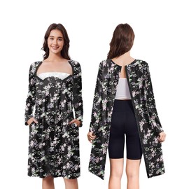 Deyeek Open Back Hospital Gowns for Women Post Shoulder Surgery Tear Away Snap Chemo Port Adaptive Clothing with Pockets