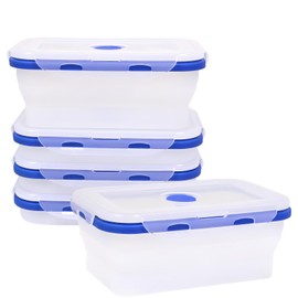 FUSMYE 5 Pack Translucent Collapsible Silicone Food Storage Containers with Leak-Resistant Lids, 27oz Bento Lunch Box, microwave, dishwasher, freezer safe, BPA Free
