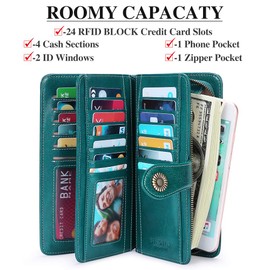 SENDEFN Genuine Leather Purses for Women, RFID Large Ladies Purse, Wallet for Women with Wrist Strap