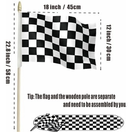NJ & NJBW 12 Pack Small Mini Black and White Checkered Flag on Wooden Stick - 12 x 18inch Racing Miniature Portable Handheld Pole Race Car Flags Decorations