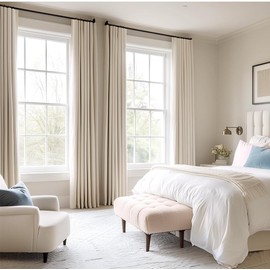 INOVADAY 100% Blackout Curtains for Bedroom, Black Out Curtains 72 Inch Long, Clip Rings Linen Blackout Drapes, Thermal Insulated Room Darkening for Living Room, 2 Panels - Cream,W50xL72