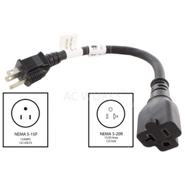 AC WORKS 15 to 20Amp 125Volt T-Blade Adapter (2PK-Flexible)