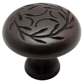 Cosmas 5 Pack 464ORB Oil Rubbed Bronze Leaf Cabinet Hardware Round Knob - 1-1/4" Inch Diameter