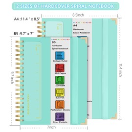 HAUTOCO Spiral Notebook, B5 College Ruled Leather Notebook, 100 GSM Paper, Hardcover Notebook with 320 Pages, 7"x 9.7" Lined Journaling Notebooks for Women Men Students Work School Office, Blue