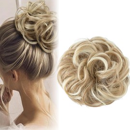 Haarteil Mit Gummiband, Groß Dutt Haarteil Gelockt Haargummi Mit Haaren Hochsteckfrisuren Haarverlängerung Messy Bun Haarteile für Damen Mädchen Pferdeschwanz (Blond)