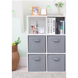 STORAGEIDEAS Storage Cubes, 11 Inch Cube Storage Bins, Set of 4, Fabric Foldable Storage Bins With Handles, Closet Storage Organizer Bins, Cubby Clothing Storage Baskets for Shelves, Gray