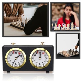 Chess Clock Timer, Chess Clocks Analogue Mechanical Countdown Timer Chess Clock, Professional Competition Timer, Clockwork Powered Timer for Tournament Board Game (Black)