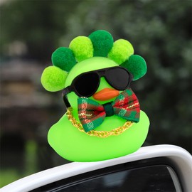 wonuu St Patrick's Day Rubber Duck, Green Lucky Rubber Ducks with Mini Plush Balls Sunglasses Necklace, Plaid Bow