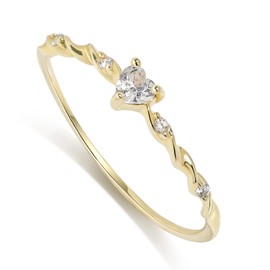 Meissa Tiny Heart Ring Stacking Dainty Cute Ring Sterling Silver Minimalist Ring Friendship Matching Stackable Diamond Gold Ring (Gold, 9.5)