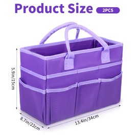 2 Pcs Craft Organizer Tote Bag, Art Storage Caddy with Multiple Pockets Oxford Fabric Carrying Caddy, Sewing Bag for Art, Craft, Scrapbooking, School and Office Supplies Storage, Black/Purple
