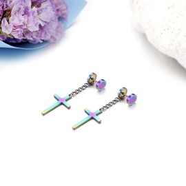 Cupimatch Stud Earrings Cross Dumbbell Earrings: Dangle Cross Earrings Stainless Steel Tassel Earrings Religious Jewellery Gift for Men Women, Stainless Steel