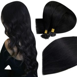 Easyouth Black U Tip Hair Extensions Human Hair Nail Tip Extensions Real Human Hair Jet Black Keratin Utips Human Hair Extensions #1 50g/50s 16inch