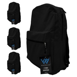 4 Pack 17” Backpacks, Dual Compartment Zippered Adjustable Straps Outdoor Travel Work (Black)