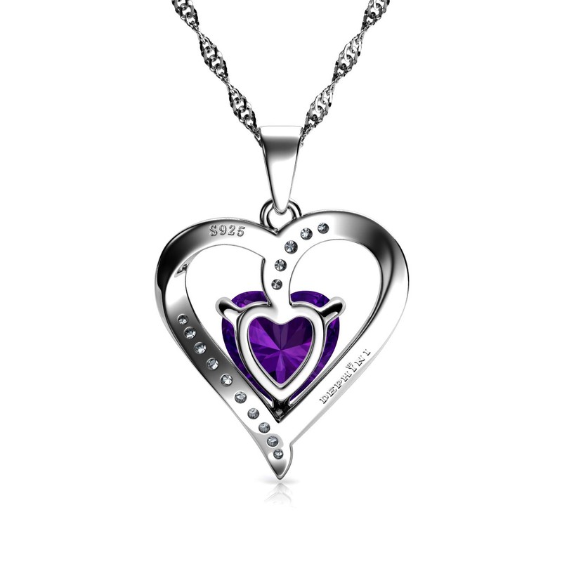 DEPHINI - Purple Heart Necklace - 925 Sterling Silver