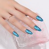 XZMeiLun 24Pcs Blue Holographic Acrylic Press on Nails Short Almond