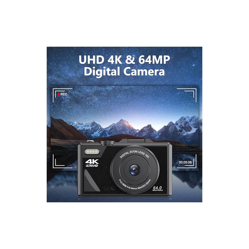 Bewinner Retro 64MP Digital Camera, Vintage 4K UHD Vlogging Camera