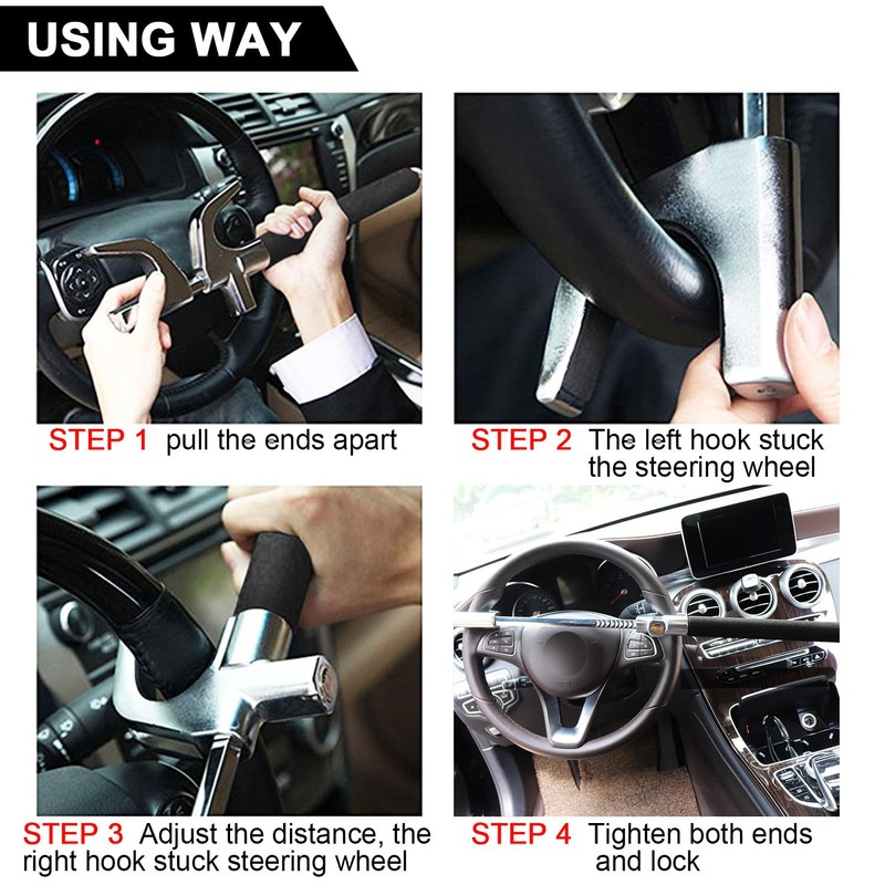 Tevlaphee Steering Wheel Lock For Cars,Wheel Lock,Vehicle Anti-Theft Lock,Adjustable Length