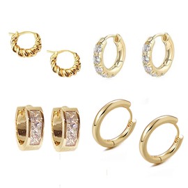 JUSTOOP 4 Pairs Twisted Gold Chunky Hoop Earrings For Women Thick Hoop Earrings Small Huggie Hoop Earrings Set Fashion Jewelry Lightweight Huggie Hoops Earrings for Women Girls