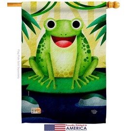 Happy Frog Garden House Flags Set Animals Critter Bee Ladybug Animal Pet Nature Creature Small Decorative Gift Yard Banner Made In USA 28 X 40
