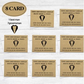Teling 8 Pieces Groomsmen Proposal Cards 7 Pieces Will You Be My Groomsman Funny Cards and 1 Piece Will You Be My Best Man Card with Envelopes for Wedding Supplies, 5 x 7 Inch (Khaki Background)
