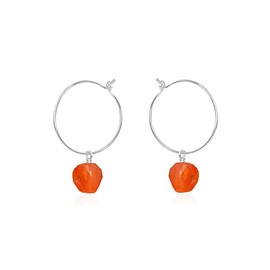 Carnelian Raw Nugget Hoop Earrings in Sterling Silver