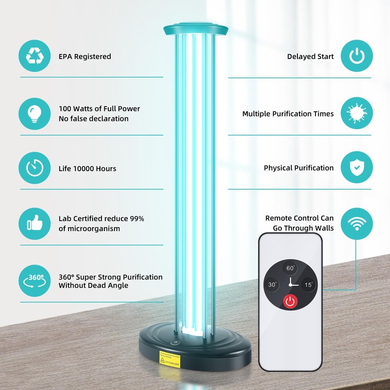 JTAPURE 100W UV Light with Ozone, 3-Gear Timer & Remote