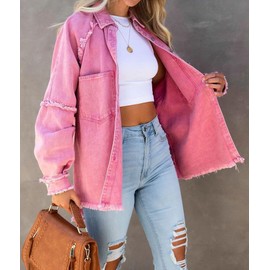 AprPith Women Long Sleeve Denim Jacket Oversized Lapel Button Up Shacket Casual Boyfriend Western Trucker Jean Jackets