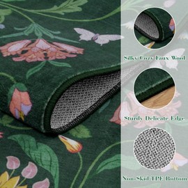 Collive Washable Runners for Hallway 2.6 x 10ft, Green Boho Floral Kitchen Rugs Vintage Non Slip Entryway Runners Rug, Low-Pile Soft Modern Bedroom Carpets for Laundry Room, Entrance