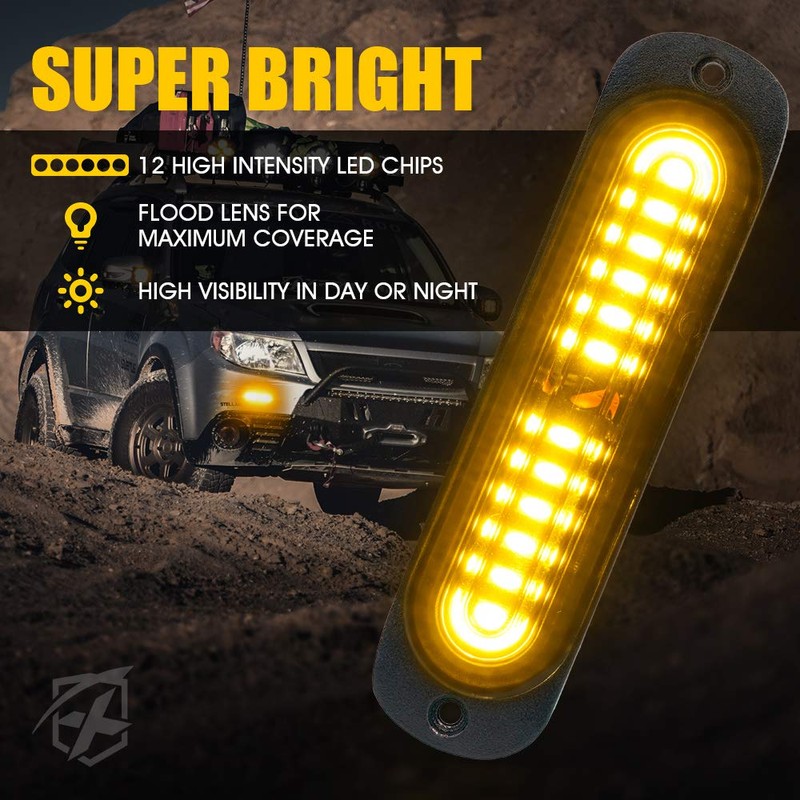 Xprite Amber 12 LED Surface Mount Strobe Lights Kit, Grill