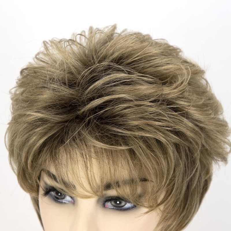 AIYLMZ Short Fluffy Blonde Wigs for Women, Brown Bob Wig