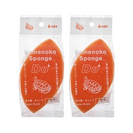 Kamenoko Sponge Do - Set of 2 - Orange - Leaf - Kitchen Sponges for Cleaning Dishes and Pans - Odor-Resistant - Made in Japan