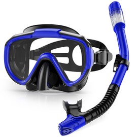 Lealinga Adult Snorkel Set, Diving Goggles, Snorkelling Set with Panoramic Wide View Diving Mask, Anti-Leak Snorkel Mask for Snorkelling, Swimming and Diving (Blue)