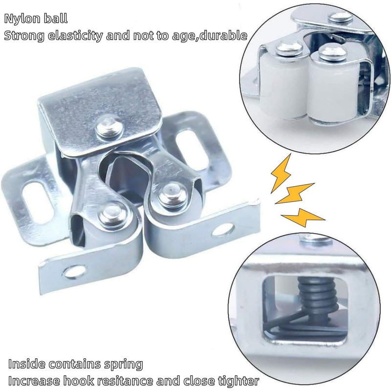 10 Pcs Double Roller Door Catches, Cabinet Latch Double Roller
