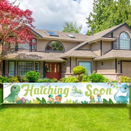Watercolor Dinosaur Haching Soon Banner, Baby Shower Banner 9.8x1.6FT - Dinosaur Welcome Baby Yard Sign for Newborn Party, Gender Neutral Baby Shower Decorations