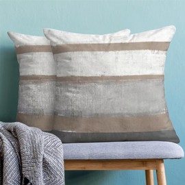 AEIOAE Outdoor Brown Pillow Covers 20x20 Set of 2 Light Brown Gray Striped Decorative Throw Pillow Cotton Square Modern Abstract Art Painting Cushion Cover Decor for Home Couch Sofa Bedroom