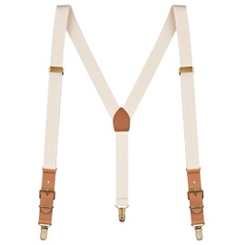 Buyless Fashion Leather End Suspenders for Men - 48" Elastic Adjustable Straps 1" - Y Shape - 5136-Ivory