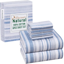 RUVANTI 6 Pcs Cotton Sheets - 100% Natural Cotton Soft, Lightweight & Breathable Crispy Percale Sheets, Full Size Bed Sheets 16" Deep Pockets, Naval Blue