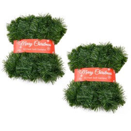 Christmas Garland for Outdoor/Indoor Decoration, Soft Greenery Artificial Garland Decorations, Non-lit Green Xmas Garlands Perfect for Party Home Garden and Holiday Festival Decor, 50 Feet 2 Pack