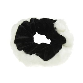 Womens Girls Black White Nuahgty List Santa Fabric Evening Christmas Birthday Bridal Wedding Bridesmaid Party Ponio Hair Scrunchie Tie Up Back Elastic Accessories Bobbles Ponytail Holder Rubber Bands