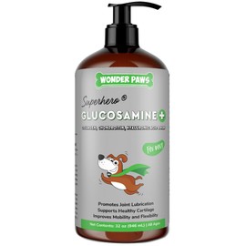 WONDER PAWS Premium Liquid Glucosamine for Dogs Strength Joint Support, Flexibility, Cartilage & Mobility - Hip and Joint Supplement with Chondroitin, MSM, Collagen & Hyaluronic Acid (32 Oz)